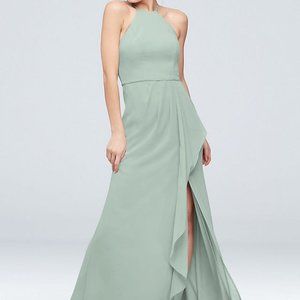 Cascade with high-neck chiffon bridesmaid dress